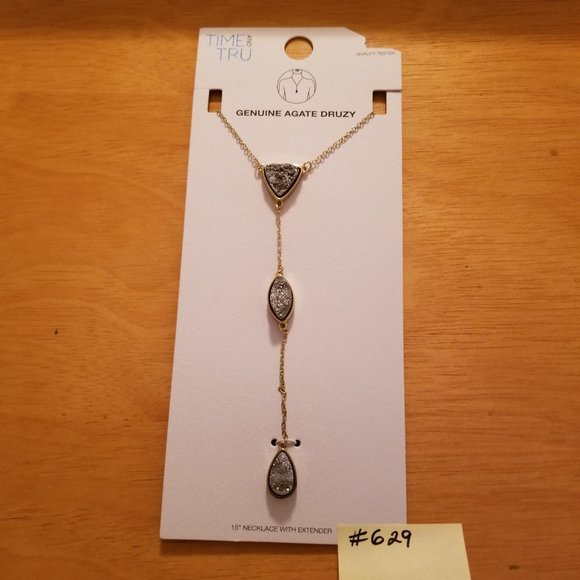 #629Z NEW Time & Tru “Gold” Grey Real Agate Neck - Picture 1 of 9